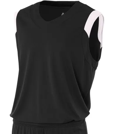NB2340 A4 Youth Moisture Management V-neck Muscle BLACK/ WHITE front view