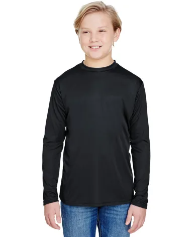 NB3165 A4 Youth Cooling Performance Long Sleeve Cr in Black front view
