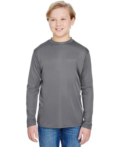 NB3165 A4 Youth Cooling Performance Long Sleeve Cr in Graphite front view