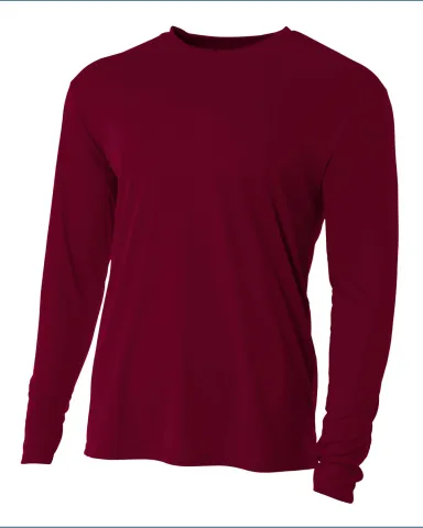 NB3165 A4 Youth Cooling Performance Long Sleeve Cr in Maroon front view