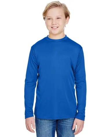 NB3165 A4 Youth Cooling Performance Long Sleeve Cr in Royal front view
