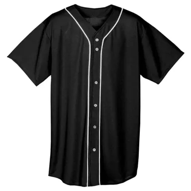 NB4184 A4 Youth Short Sleeve Full Button Baseball  BLACK front view