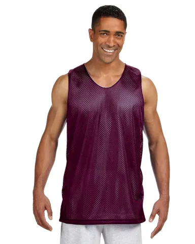 NF1270 A4 Adult Reversible Mesh Tank in Maroon/ white front view