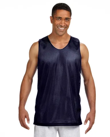 NF1270 A4 Adult Reversible Mesh Tank in Navy/ white front view