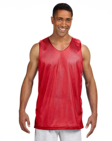 NF1270 A4 Adult Reversible Mesh Tank in Scarlet/ white front view
