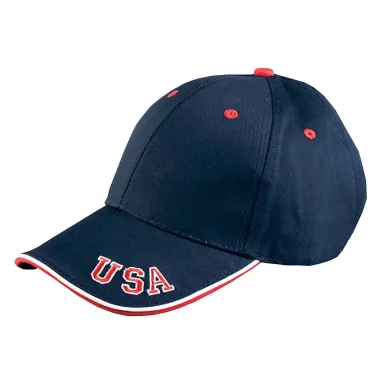NT102 Adams Cotton Twill National Cap in Navy/ red/ white front view