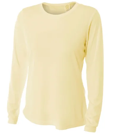 NW3002 A4 Women's Long Sleeve Cooling Performance  in Light yellow front view