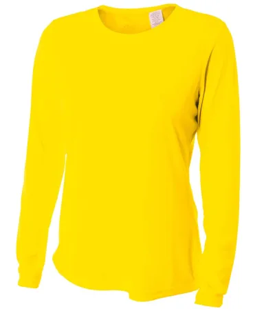 NW3002 A4 Women's Long Sleeve Cooling Performance  in Safety yellow front view