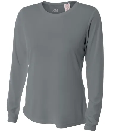 NW3002 A4 Women's Long Sleeve Cooling Performance  in Graphite front view