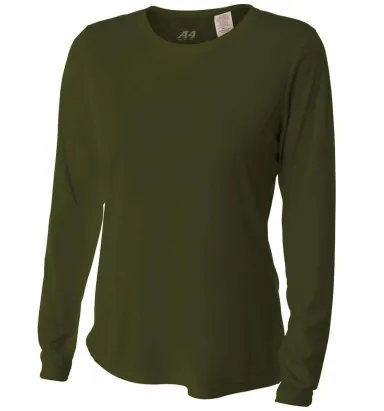 NW3002 A4 Women's Long Sleeve Cooling Performance  in Military green front view