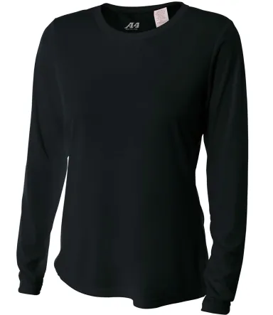 NW3002 A4 Women's Long Sleeve Cooling Performance  in Black front view