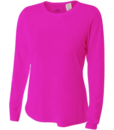 NW3002 A4 Women's Long Sleeve Cooling Performance  in Fuchsia front view