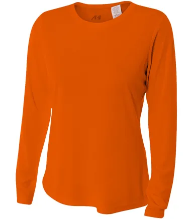 NW3002 A4 Women's Long Sleeve Cooling Performance  in Safety orange front view