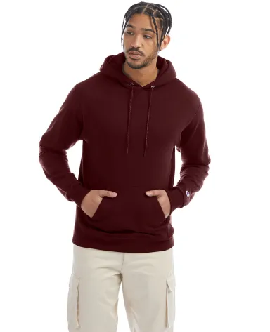 S700 Champion Logo 50/50 Pullover Hoodie in Maroon front view