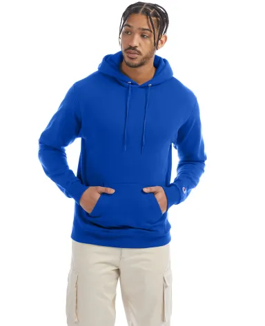 S700 Champion Logo 50/50 Pullover Hoodie in Royal blue front view