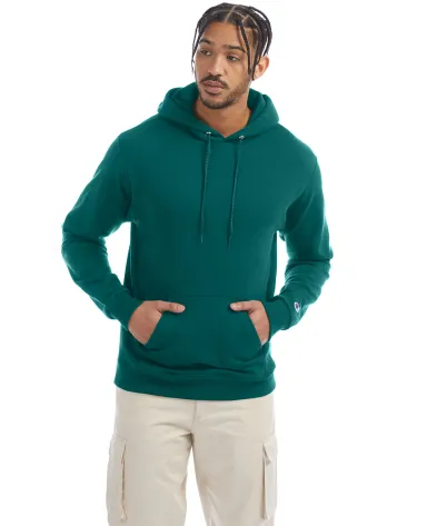 S700 Champion Logo 50/50 Pullover Hoodie in Emerald green front view