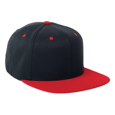 110F Flexfit Wool Blend Flat Bill Snapback Cap  BLACK/ RED front view