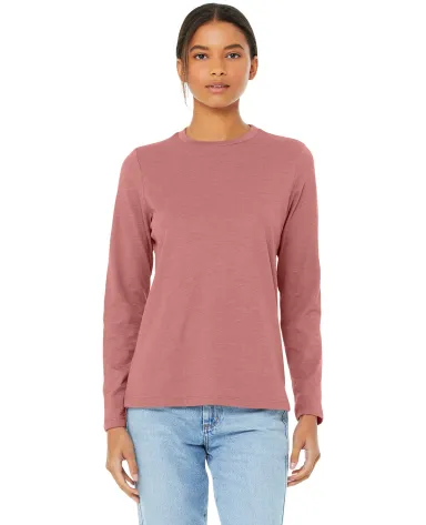 BELLA 6500 Womens Long Sleeve T-shirt in Heather mauve front view