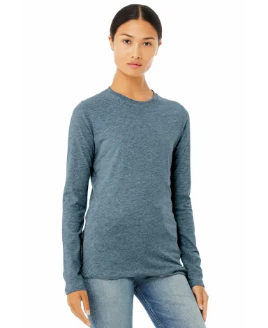 BELLA 6500 Womens Long Sleeve T-shirt in Hthr deep teal front view