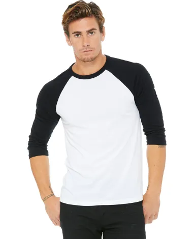 BELLA+CANVAS 3200 Unisex Baseball Tee in White/ black front view