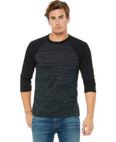 BELLA+CANVAS 3200 Unisex Baseball Tee in Black mrble/ blk front view