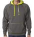 8883 J. America - Shadow Fleece Hooded Pullover Sw in Dk grey/ neon yl front view