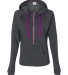 8876 J. America - Women's 1/2 Zip Triblend Hooded  BLK TRB/ MGNENTA front view