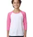 Next Level 3352 Youth CVC Baseball Raglan in Hot pink/ white front view