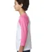 Next Level 3352 Youth CVC Baseball Raglan in Hot pink/ white side view