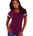 LAT 3537 Women's V-Neck Football Tee VN BRGNDY/ BL WH front view