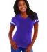 LAT 3537 Women's V-Neck Football Tee VN PURP/ BLD WH front view