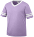 Augusta Sportswear 361 Youth V-Neck Football Tee in Lt lvndr/ wht front view