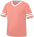 Augusta Sportswear 361 Youth V-Neck Football Tee in Coral/ white front view