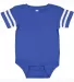 Rabbit Skins 4437 Infant Football Onesie in Vn royal/ bd wht front view
