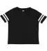 3037 Rabbit Skins Toddler Fine Jersey Football Tee in Black/ white front view