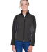 D997W Devon & Jones Ladies' Soft Shell Colorblock  in Blck/ dk chrcoal front view