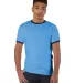 T1396 Champion Logo Cotton Ringer Tee in Light blue/ navy front view