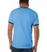 T1396 Champion Logo Cotton Ringer Tee in Light blue/ navy back view