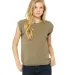 8804 Women's Flowy Muscle Tank with Rolled Cuffs in Heather olive front view