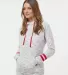 197 8674 Women's Melange Fleece Striped Sleeve Hoo WHITE/ RED side view