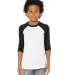 3200Y Bella + Canvas Youth Three-Quarter Sleeve Ba in White/ black front view