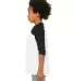 3200Y Bella + Canvas Youth Three-Quarter Sleeve Ba in White/ black side view