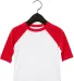 Bella+Canvas 3200T Toddler Three-Quarter Sleeve Ba in White/ red front view