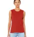 Women's Long Muscle Tank in Red front view