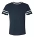 Jerzees 602MR Triblend Ringer Varsity T-Shirt INDIGO HTH/ OXFR front view
