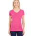 J America 8136 Women's Glitter V-Neck T-Shirt in Wildberry front view