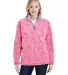 J America 8451 Women's Epic Sherpa Quarter-Zip FIRE CORAL HTHR front view