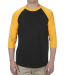 Alstyle 1334 Classic 3/4 Raglan Sleeve Tee in Black/ gold front view