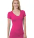 Bayside Apparel 3407 Junior's 4.2 oz., Fine Jersey in Bright pink front view