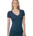 Bayside Apparel 3407 Junior's 4.2 oz., Fine Jersey in Heather navy front view